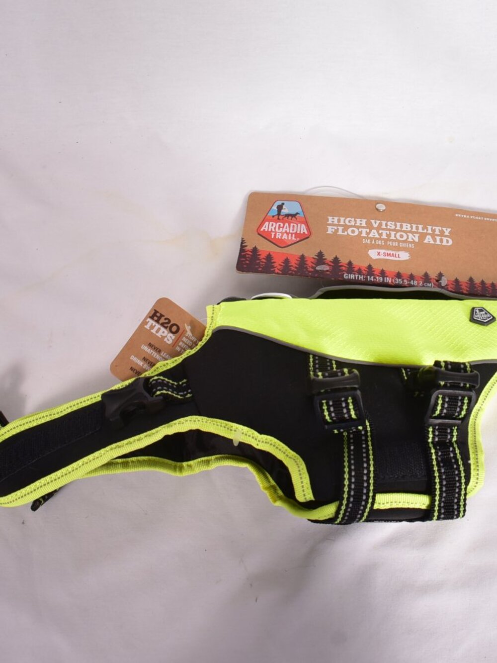 Arcadia Trail High Visibility Yellow Black Dog Flotation Life Jacket XS NWT